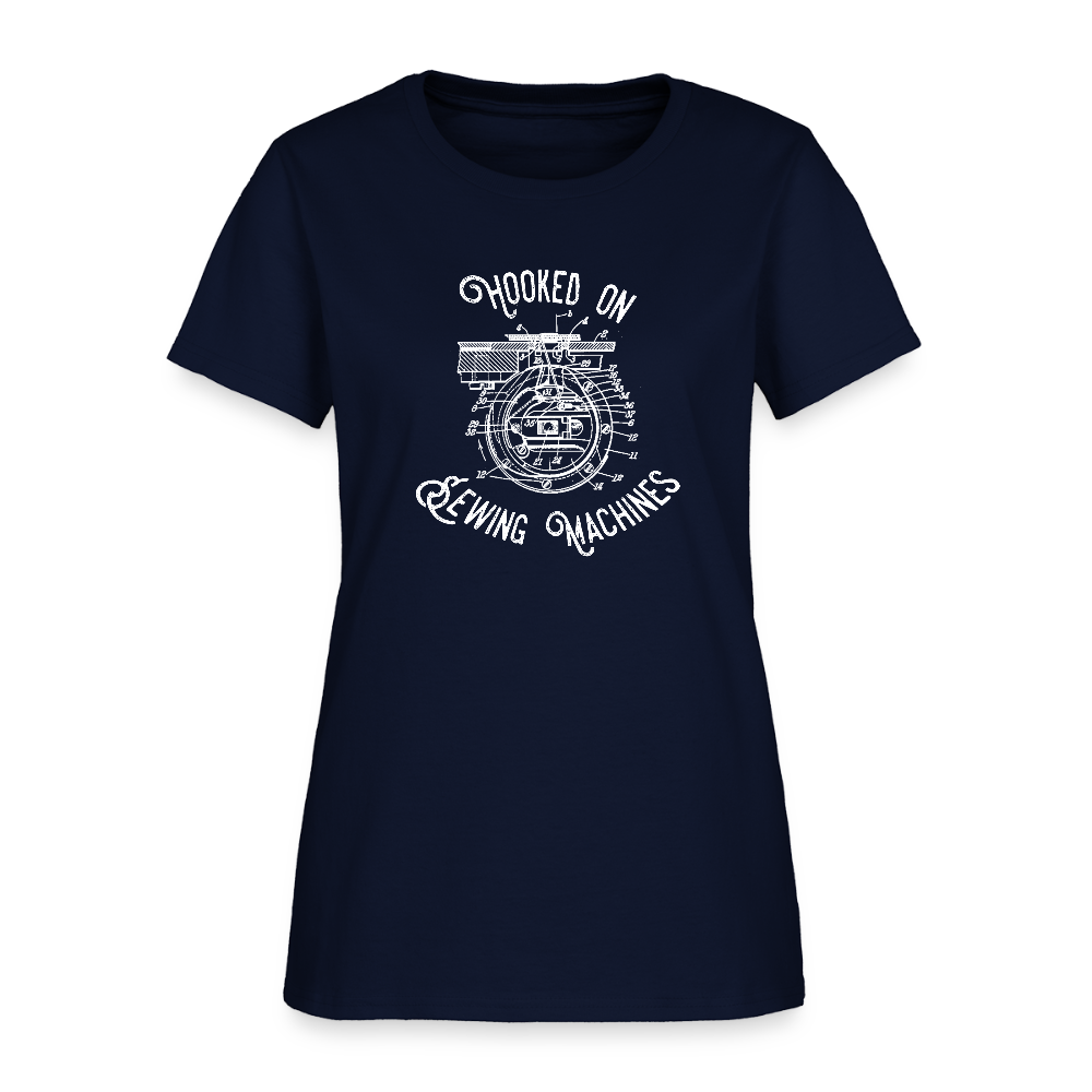 Women's Hooked on Fixing Sewing Machines T-Shirt - navy