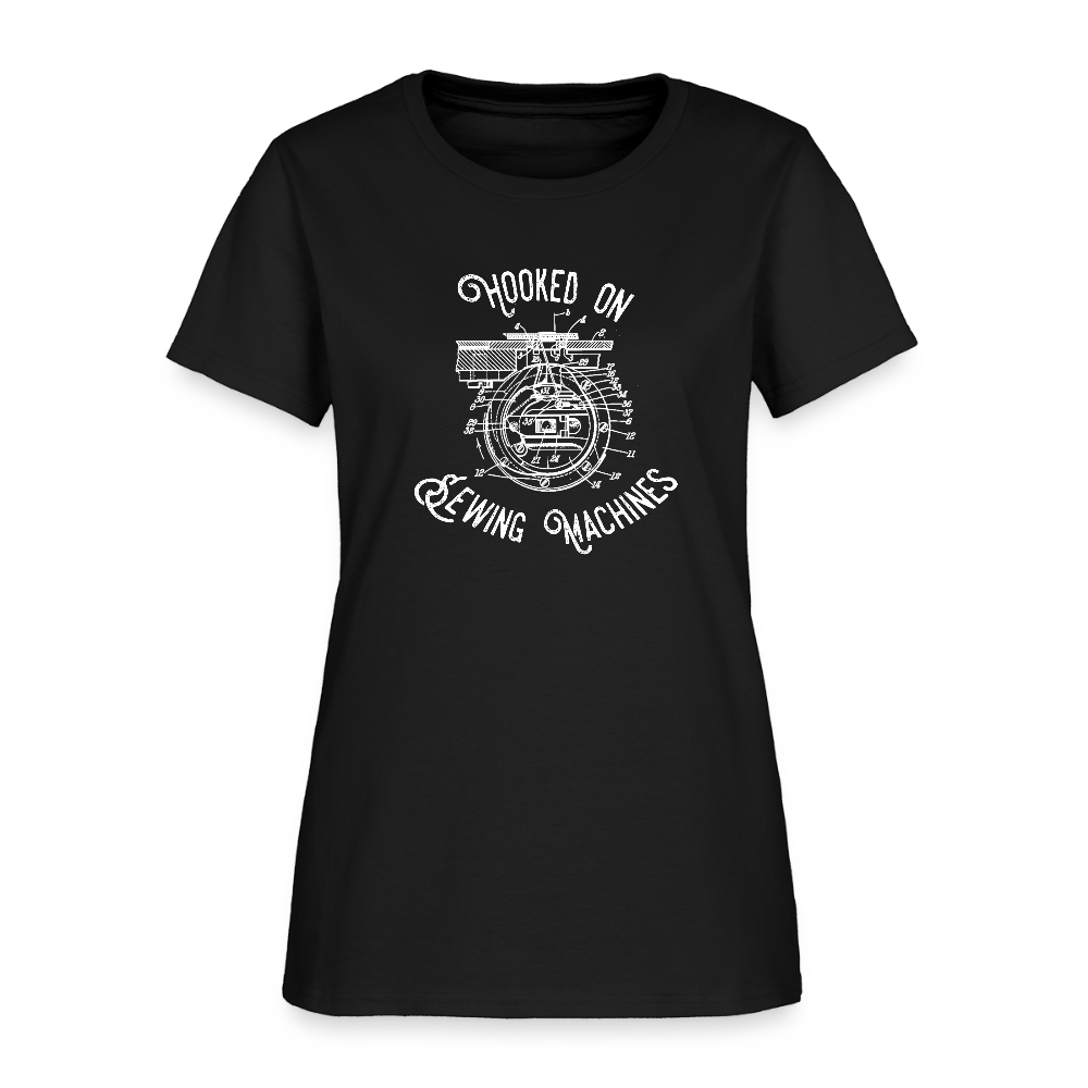 Women's Hooked on Fixing Sewing Machines T-Shirt - black