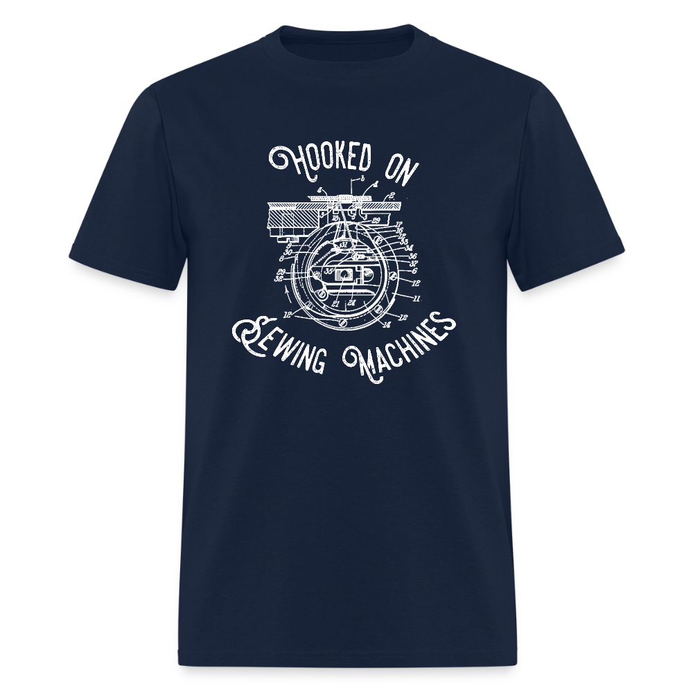 Men's Hooked on Fixing Sewing Machines T-Shirt - navy
