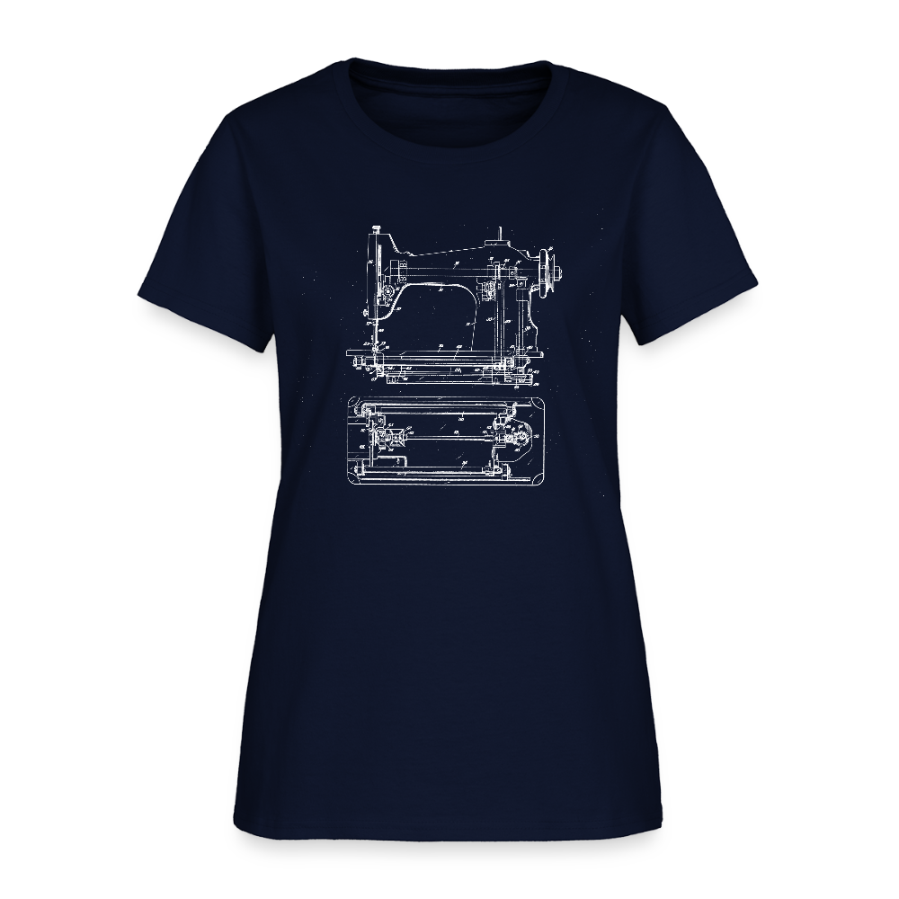 Women's Sewing Machine Blueprint T-Shirt - navy