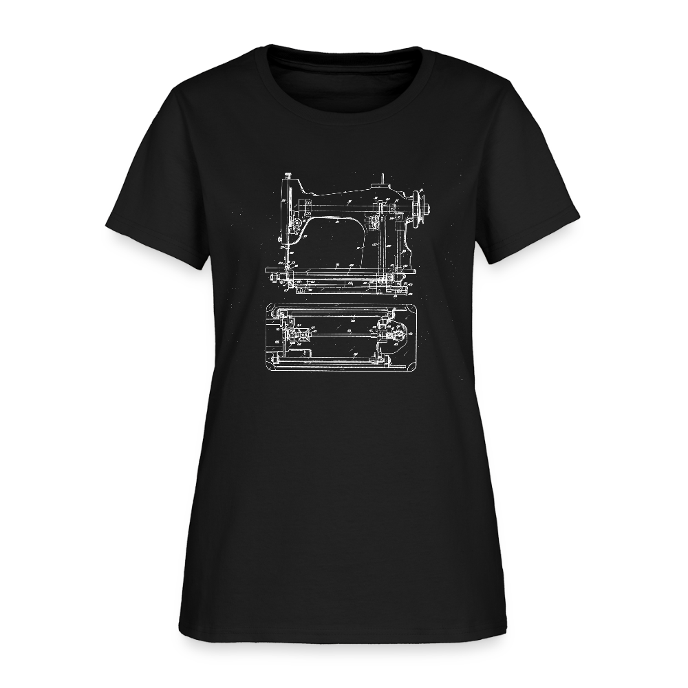 Women's Sewing Machine Blueprint T-Shirt - black