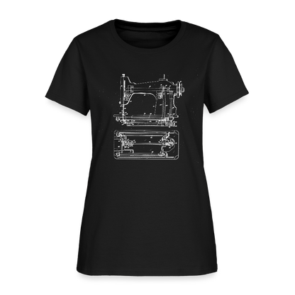 Women's Sewing Machine Blueprint T-Shirt - black