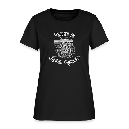 Women's Hooked on Fixing Sewing Machines T-Shirt - black