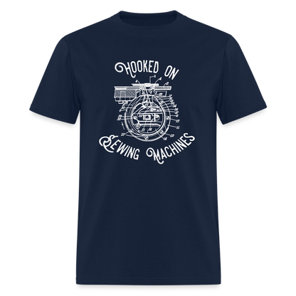 Men's Hooked on Fixing Sewing Machines T-Shirt - navy