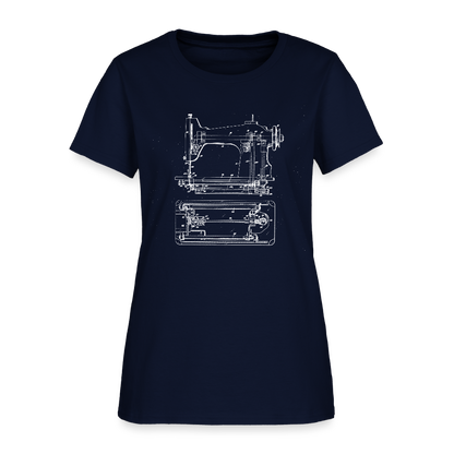 Women's Sewing Machine Blueprint T-Shirt - navy