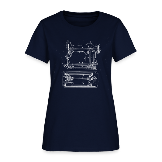 Women's Sewing Machine Blueprint T-Shirt - navy