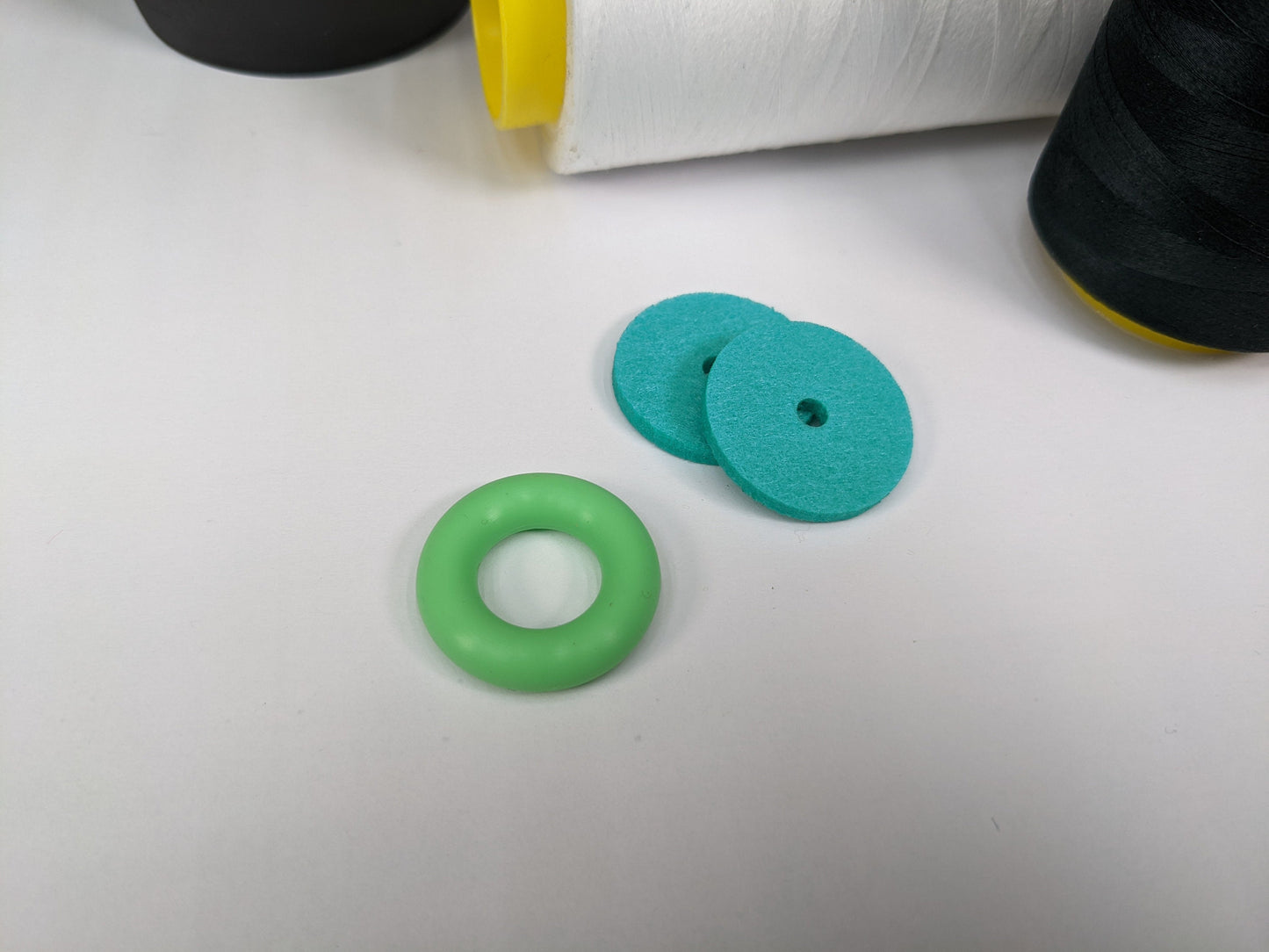 Mint Green Bobbin Winder Tire With Felt Pads (1 Set) Rubber tire for Singer Kenmore and most vintage sewing machines
